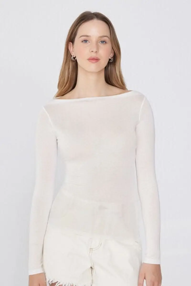 Tezenis Maglia Maniche Lunghe Scollo Barchetta Viscosa Donna Bianco Taglia L