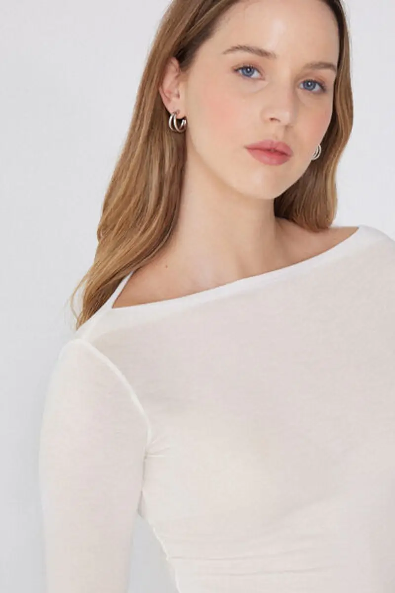 Tezenis Maglia Maniche Lunghe Scollo Barchetta Viscosa Donna Bianco Taglia L miniatura 3