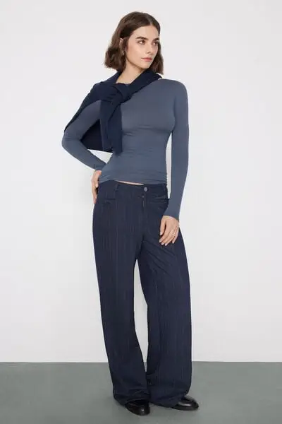 Maglia Maniche Lunghe Scollo Barchetta Viscosa Donna Blu