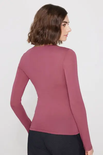 Maglia Maniche Lunghe Scollo Barchetta Viscosa Donna Rosa miniatura 2