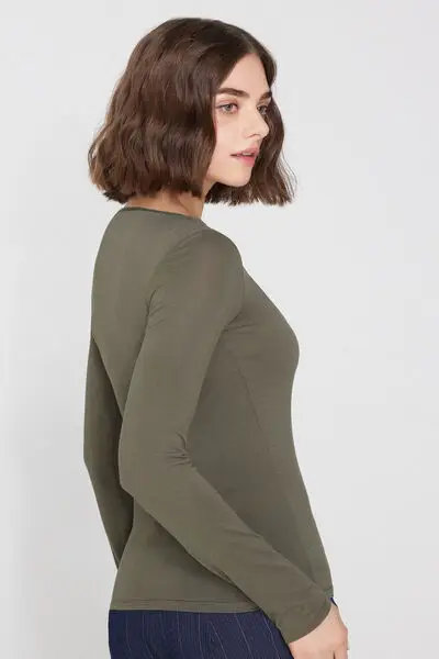 Maglia Maniche Lunghe Scollo Barchetta Viscosa Donna Verde miniatura 2