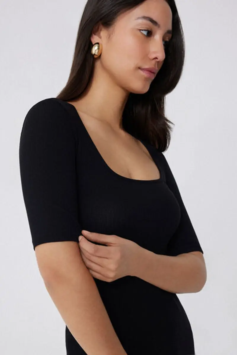 Tezenis Maglia Mezze Maniche Scollo Quadrato Cotone Costine Donna Nero Taglia L miniatura 3