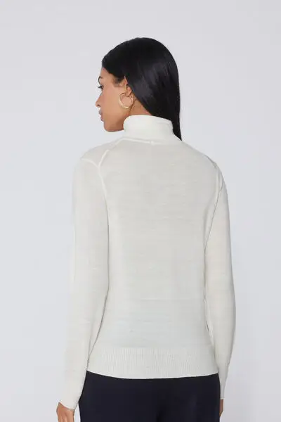 Maglia Pesante Collo Alto 100% Lana Merino Donna Bianco miniatura 2