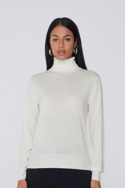 Maglia Pesante Collo Alto 100% Lana Merino Donna Bianco