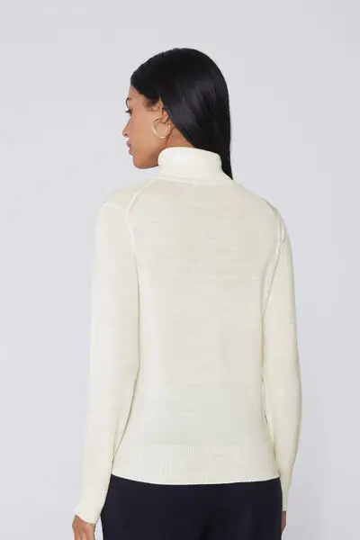 Maglia Pesante Collo Alto 100% Lana Merino Donna Bianco miniatura 2