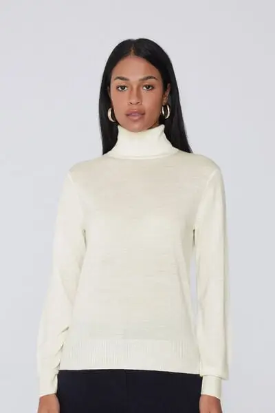 Maglia Pesante Collo Alto 100% Lana Merino Donna Bianco