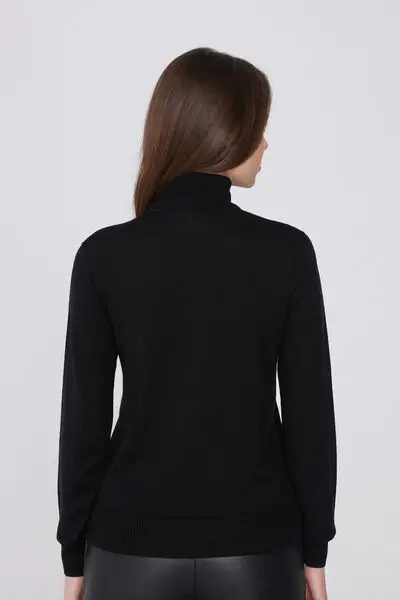 Maglia Pesante Collo Alto 100% Lana Merino Donna Nero miniatura 2