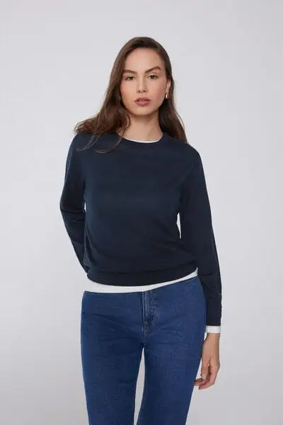 Maglia Pesante Girocollo 100% Lana Merino Donna Blu