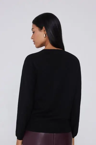 Maglia Pesante Girocollo 100% Lana Merino Donna Nero miniatura 2