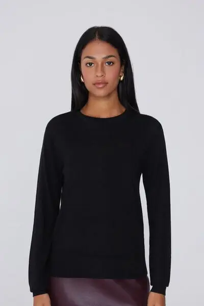 Maglia Pesante Girocollo 100% Lana Merino Donna Nero