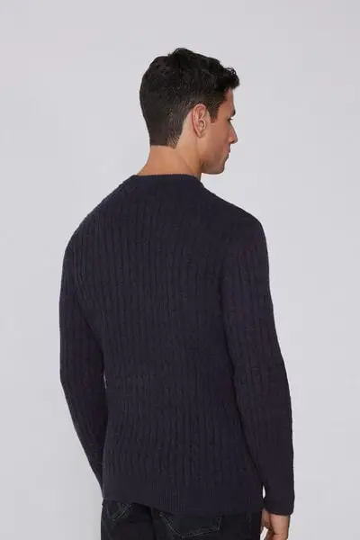 Maglia Pesante Girocollo Treccia Uomo Blu miniatura 2