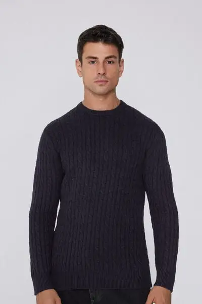 Maglia Pesante Girocollo Treccia Uomo Blu