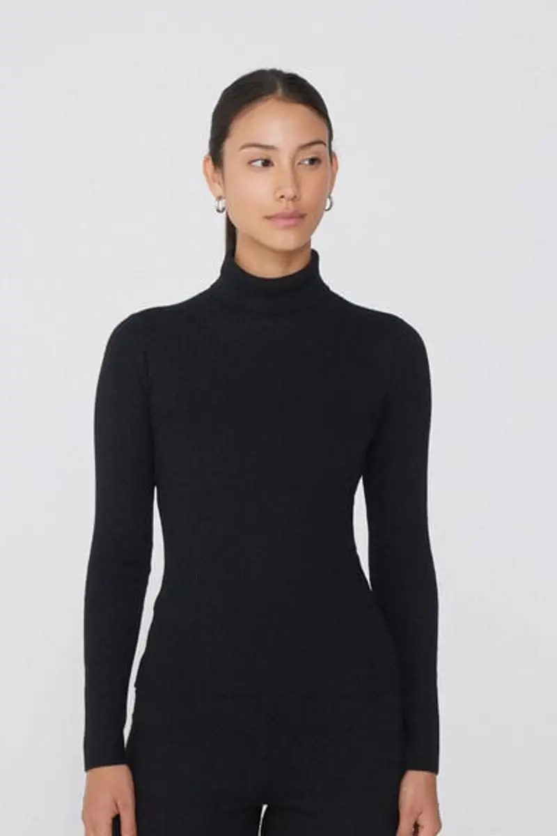 Tezenis Maglia Pesante Manica Lunga Collo Alto Costine con Lana Donna Nero Taglia M