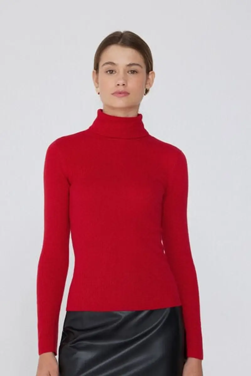 Tezenis Maglia Pesante Manica Lunga Collo Alto Costine con Lana Donna Rosso Taglia L