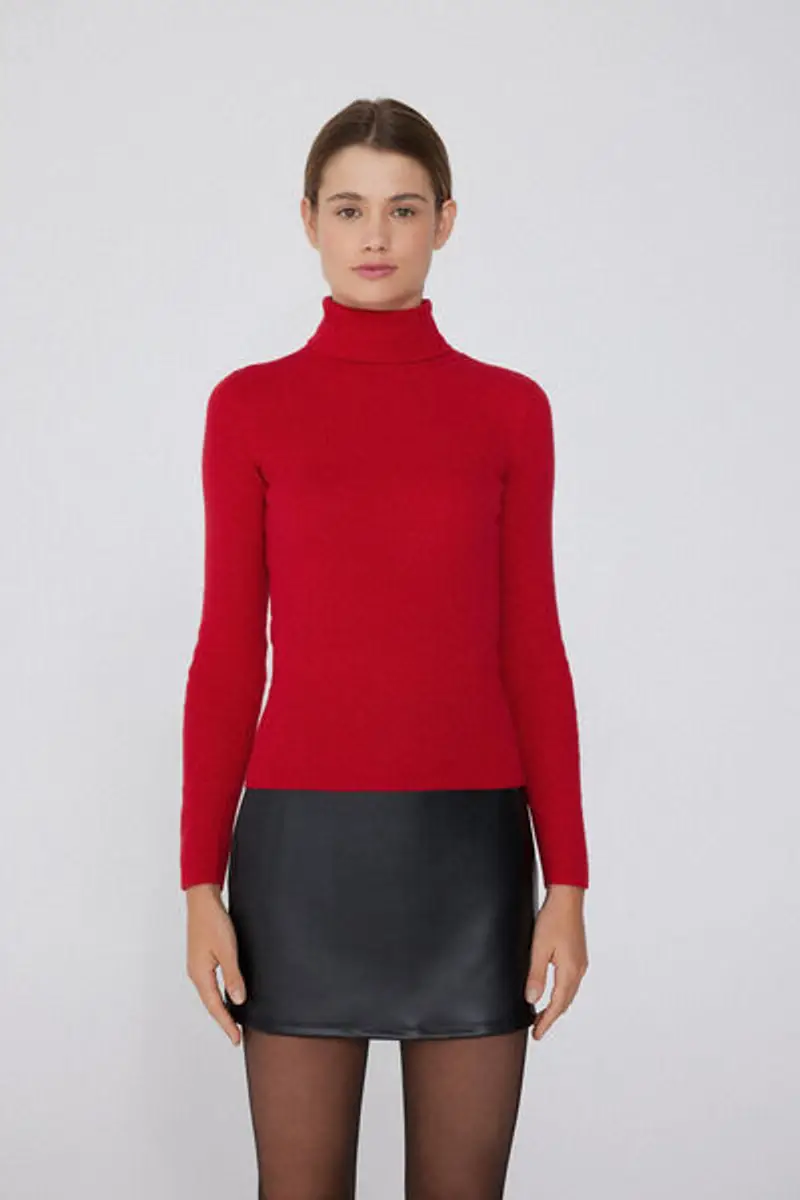 Tezenis Maglia Pesante Manica Lunga Collo Alto Costine con Lana Donna Rosso Taglia L miniatura 3