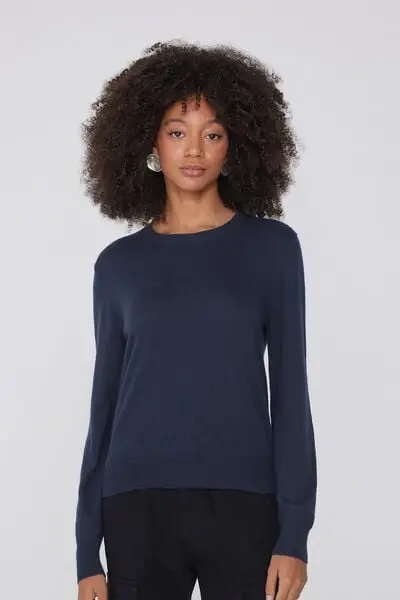 Maglia Pesante Manica Lunga Girocollo con Lana Donna Blu