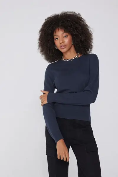 Maglia Pesante Manica Lunga Girocollo con Lana Donna Blu