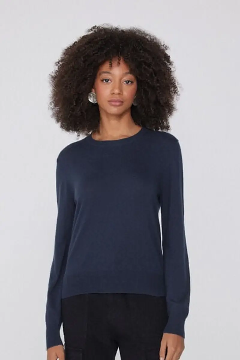 Tezenis Maglia Pesante Manica Lunga Girocollo con Lana Donna Blu Taglia L