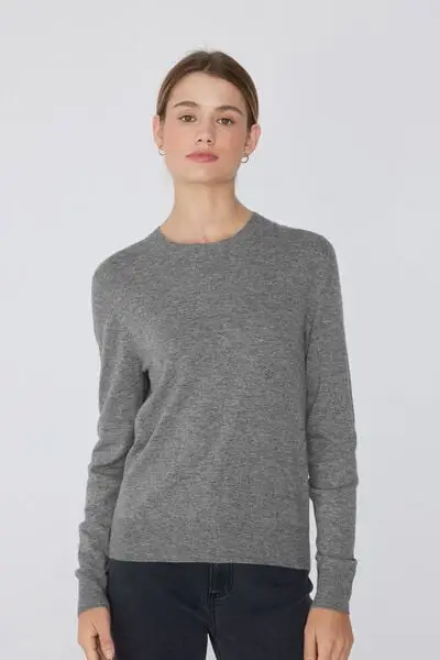 Maglia Pesante Manica Lunga Girocollo con Lana Donna Grigio