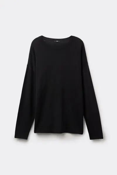 Maglia Pesante Manica Lunga in Viscosa con Spacchetti Donna Nero