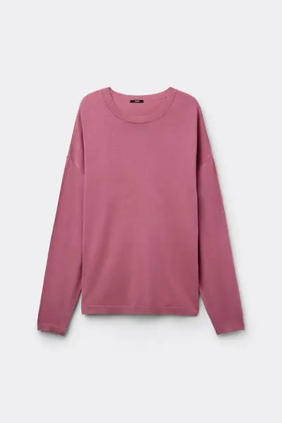 Maglia Pesante Manica Lunga in Viscosa con Spacchetti Donna Rosa