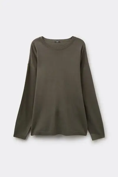 Maglia Pesante Manica Lunga in Viscosa con Spacchetti Donna Verde