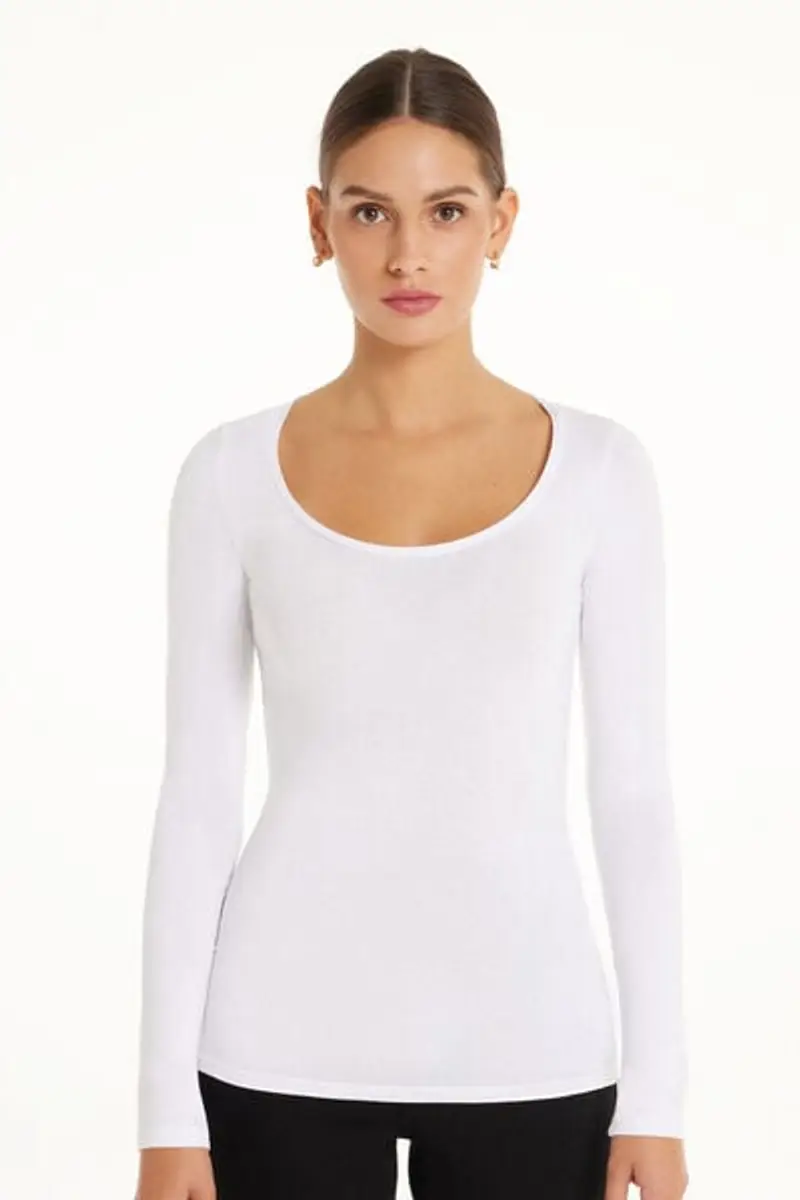 Tezenis Maglia Scollo Madonna Maniche Lunghe in Viscosa Donna Bianco Taglia M