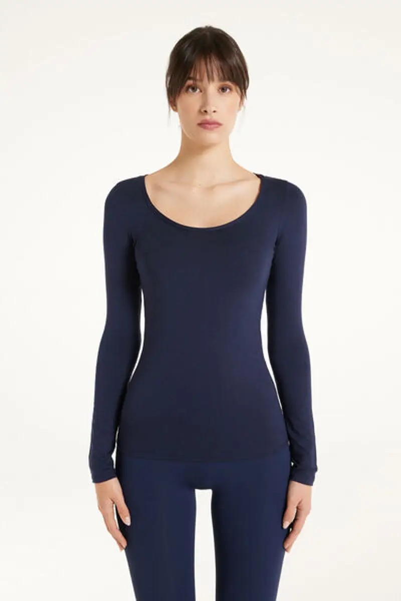 Tezenis Maglia Scollo Madonna Maniche Lunghe in Viscosa Donna Blu Taglia L miniatura 3