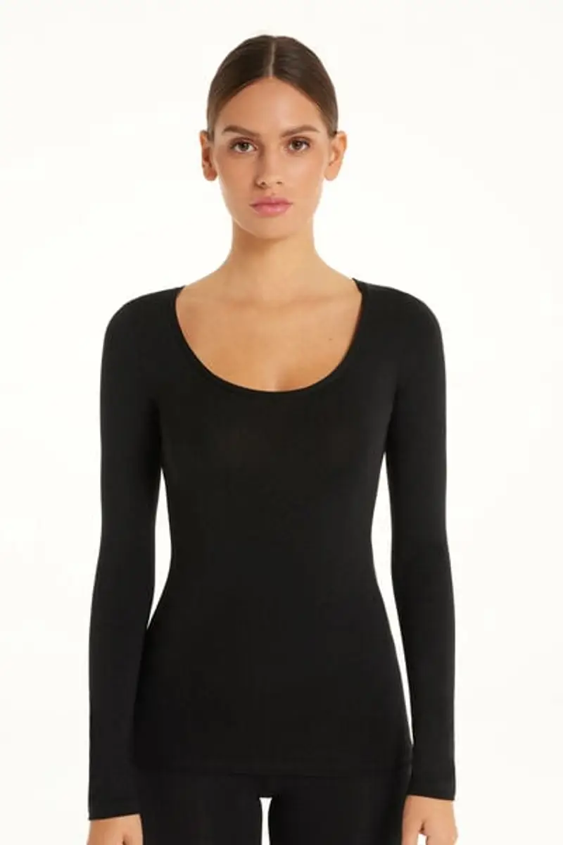 Tezenis Maglia Scollo Madonna Maniche Lunghe in Viscosa Donna Nero Taglia XL