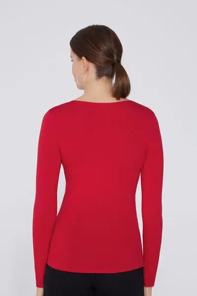 Maglia Scollo Madonna Maniche Lunghe in Viscosa Donna Rosso miniatura 2