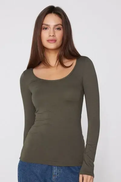 Maglia Scollo Madonna Maniche Lunghe in Viscosa Donna Verde
