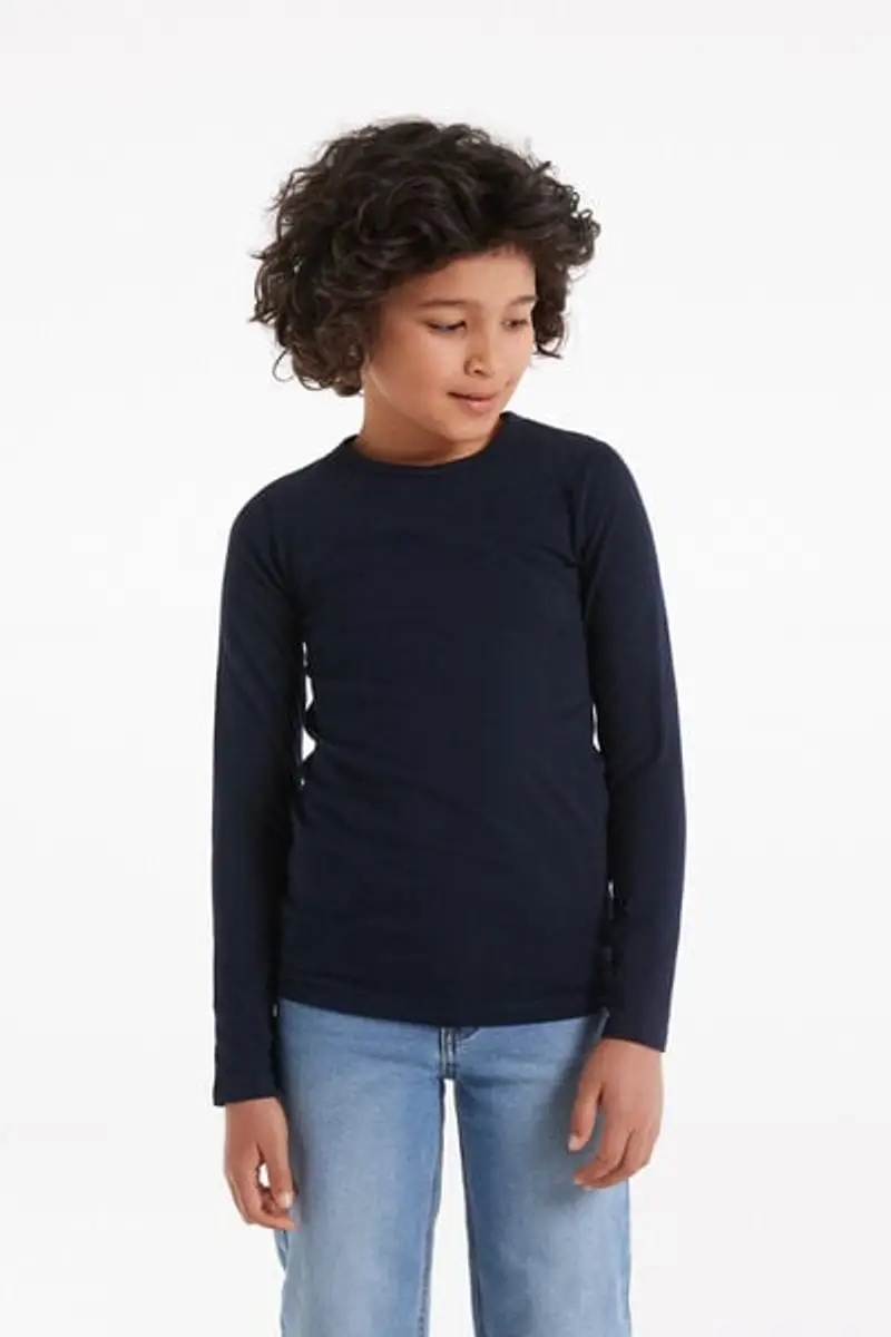 Tezenis Maglia Termica Girocollo in Cotone Bimbi Unisex Unisex Blu Taglia 10-11