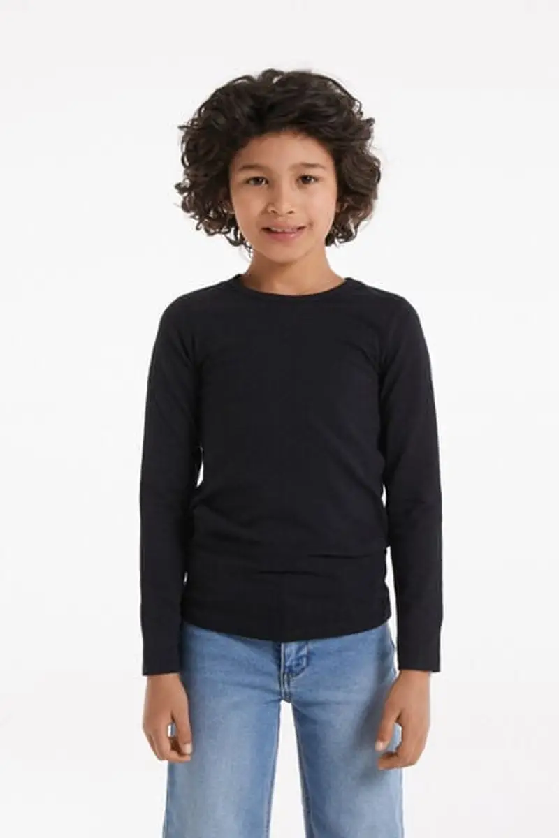 Tezenis Maglia Termica Girocollo in Cotone Bimbi Unisex Unisex Nero Taglia 6-7