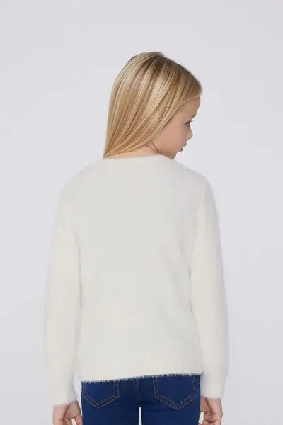 Maglioncino Girocollo in Pelo Bambina Bianco miniatura 2