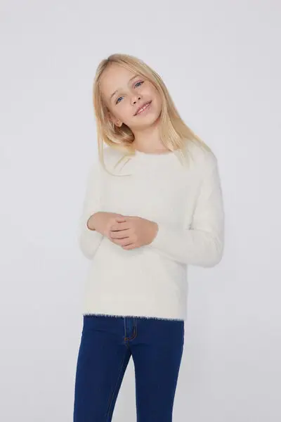 Maglioncino Girocollo in Pelo Bambina Bianco miniatura 3