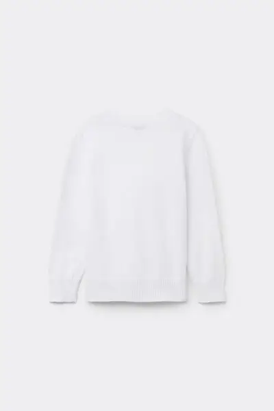 Maglioncino Manica Lunga Girocollo Bimba in Cotone Calato Unisex Bianco miniatura 3