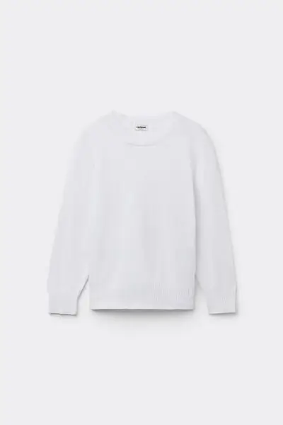 Maglioncino Manica Lunga Girocollo Bimba in Cotone Calato Unisex Bianco