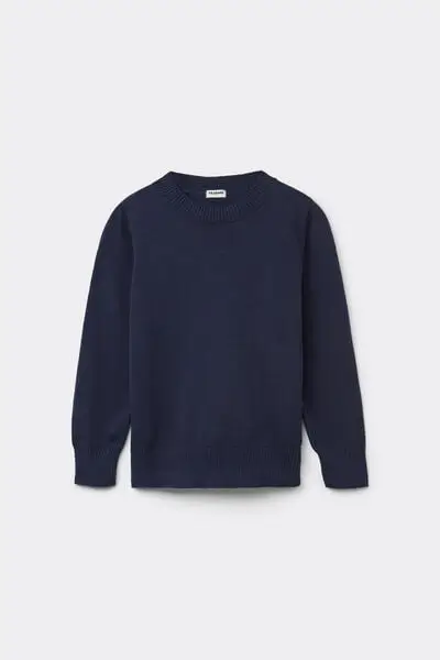 Maglioncino Manica Lunga Girocollo Bimba in Cotone Calato Unisex Blu