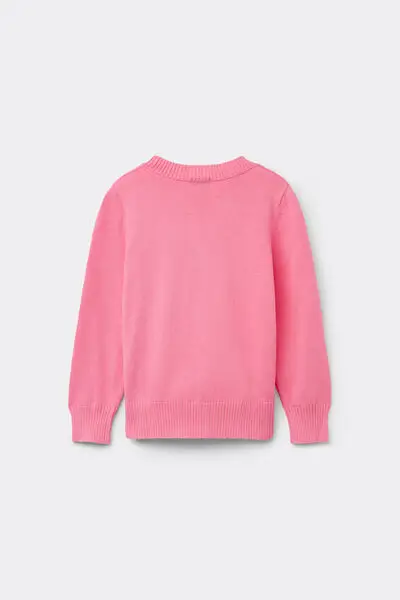 Maglioncino Manica Lunga Girocollo Bimba in Cotone Calato Unisex Rosa miniatura 3