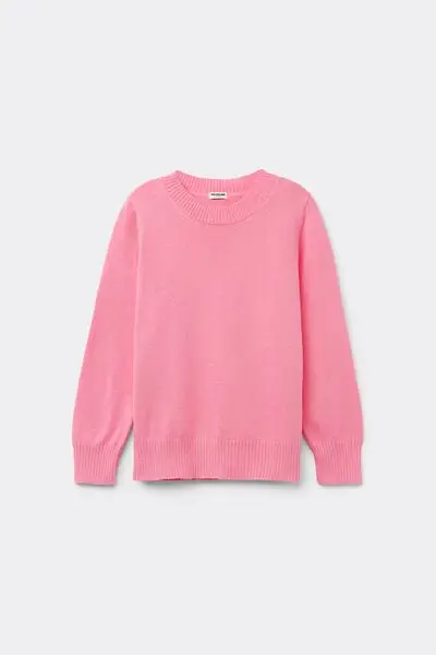Maglioncino Manica Lunga Girocollo Bimba in Cotone Calato Unisex Rosa