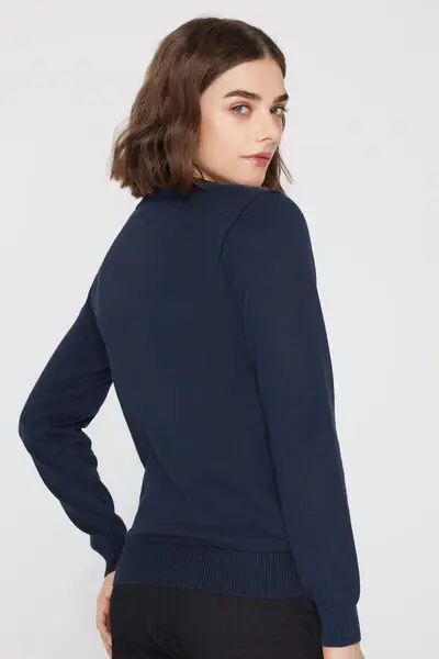 Maglione in Cotone e Modal Girocollo in Maglia Calata Donna Blu miniatura 2