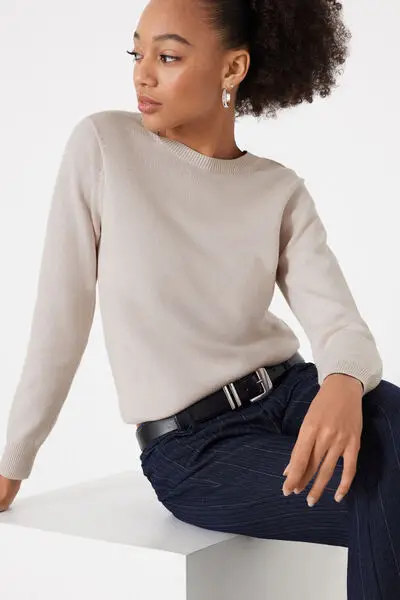 Maglione in Cotone e Modal Girocollo in Maglia Calata Donna Naturale miniatura 3