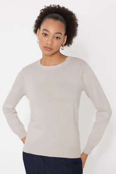 Maglione in Cotone e Modal Girocollo in Maglia Calata Donna Naturale