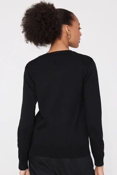 Maglione in Cotone e Modal Girocollo in Maglia Calata Donna Nero miniatura 2