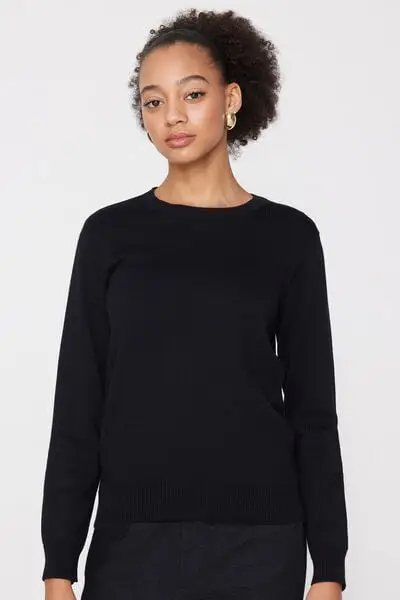 Maglione in Cotone e Modal Girocollo in Maglia Calata Donna Nero