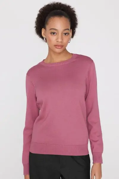 Maglione in Cotone e Modal Girocollo in Maglia Calata Donna Rosa