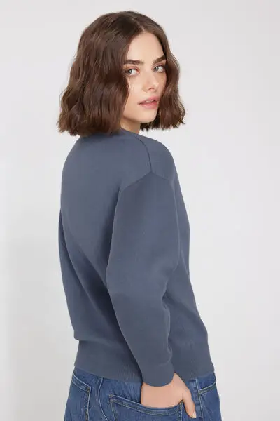 Maglione in Cotone Girocollo in Maglia Calata Donna Blu miniatura 2