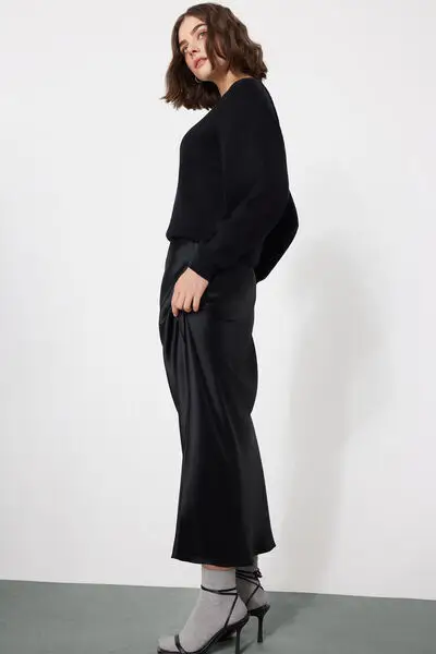 Maglione in Cotone Girocollo in Maglia Calata Donna Nero miniatura 3