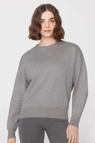Maglione in Cotone Girocollo in Maglia Calata Donna