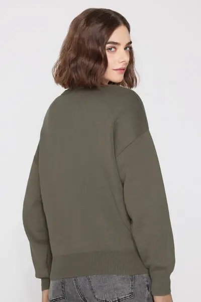 Maglione in Cotone Girocollo in Maglia Calata Donna Verde miniatura 2